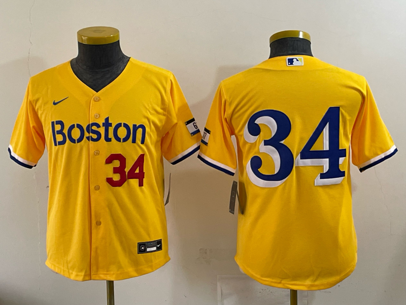 Youth 2025 Boston Red Sox #34 Ortiz yellow Game Nike MLB Jersey 007